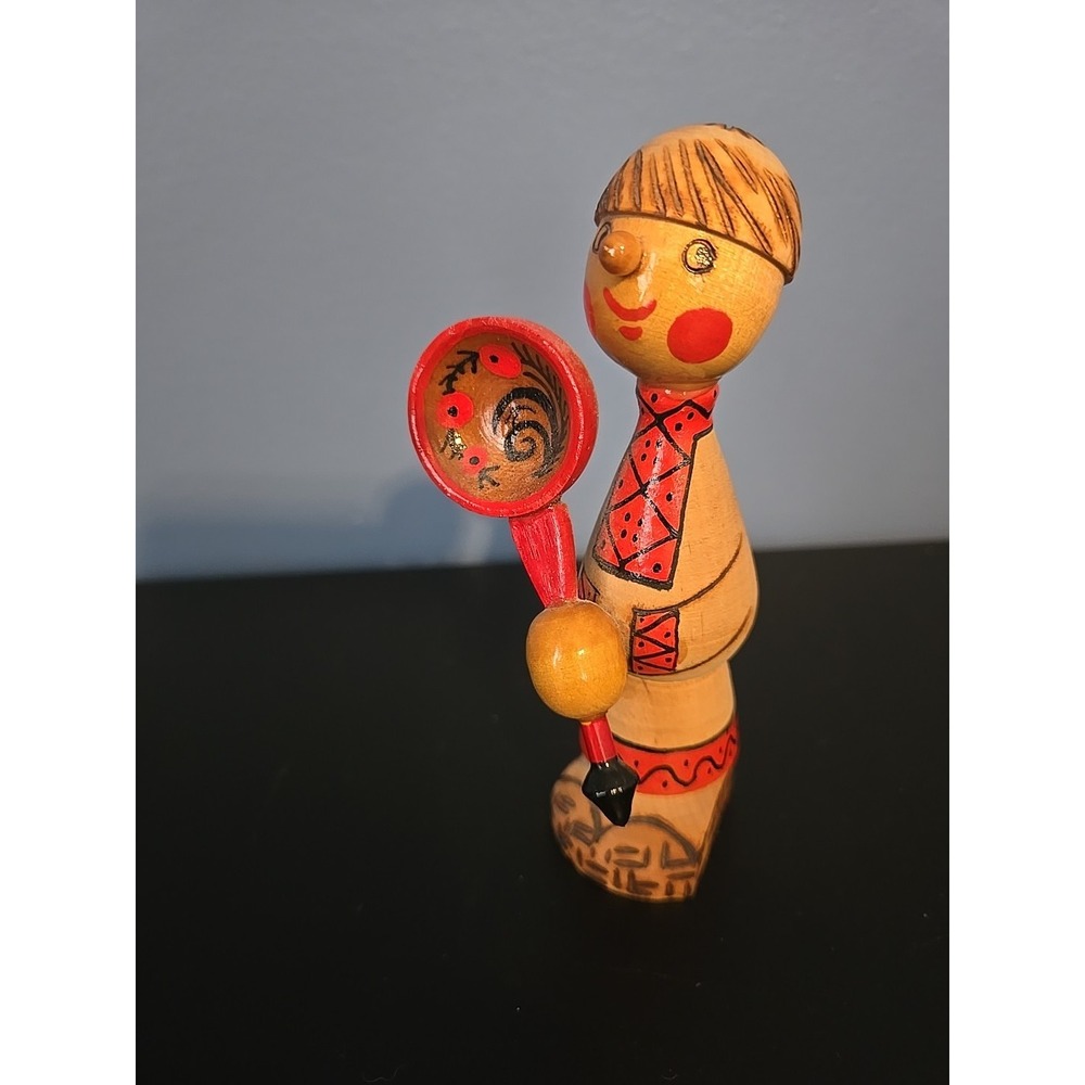 Vintage Russian Wooden Carved Chef Doll Hand‎ Painted Folk Art